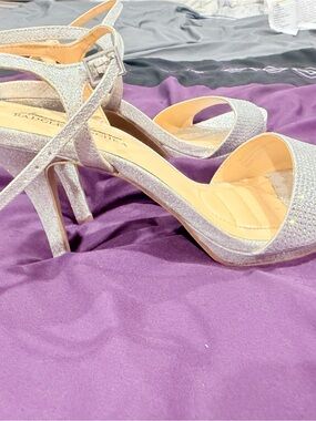 Badgley Mischka Sparkle Ankle-Strap High Heels in Silver